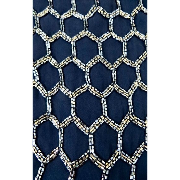 Alice & Olivia Beaded 100% Silk Cocktail Dress Navy Blue SZ 6 - Picture 9 of 11